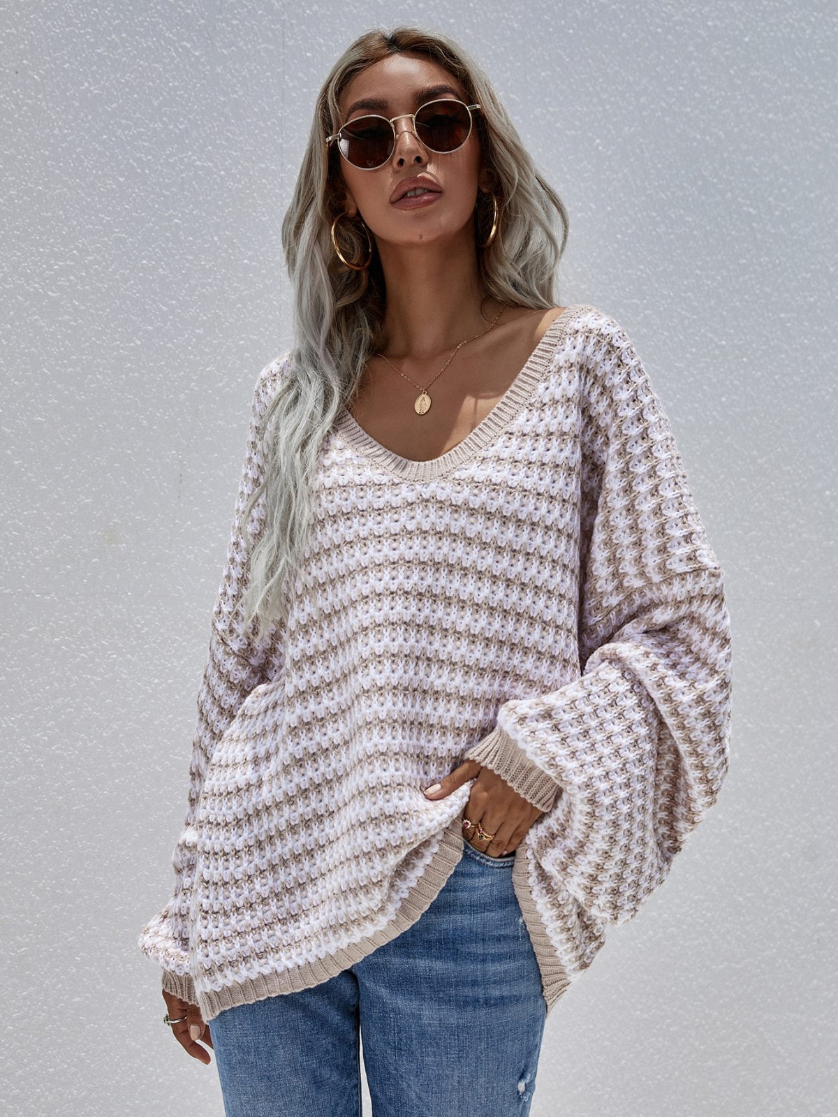 Stripe Knitwear V Neck Sweater | Uniqistic.com