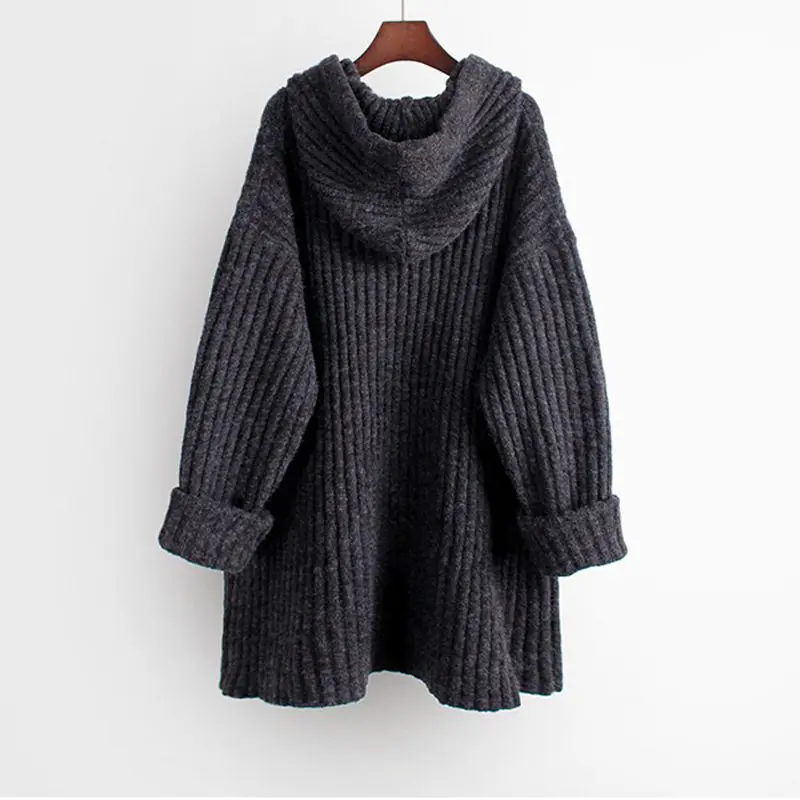 Hooded Lace Up Casual Slouchy Medium Long Pullover Sweater - Sweaters - Uniqistic.com