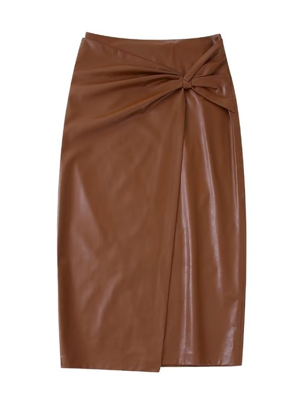 Retro High Waist Slimming Pleated Leather Front Slit Skirt - Skirts - Uniqistic.com