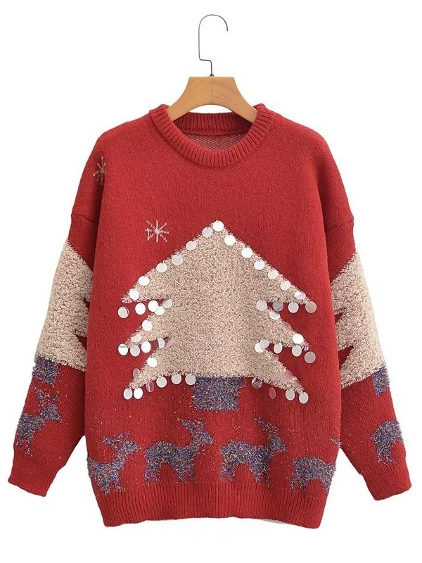 Christmas Snowflake Long Sleeve Bottoming Round Neck Knitted Sweater - Sweaters - Uniqistic.com