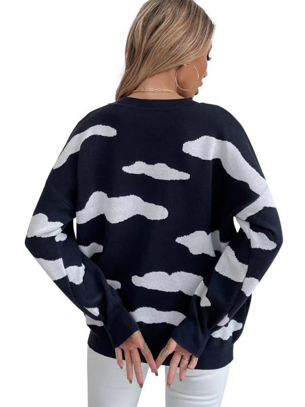 Cute Cloud Printed Literary Sweet Slimming Long Sleeved Sweater - Sweaters - Uniqistic.com