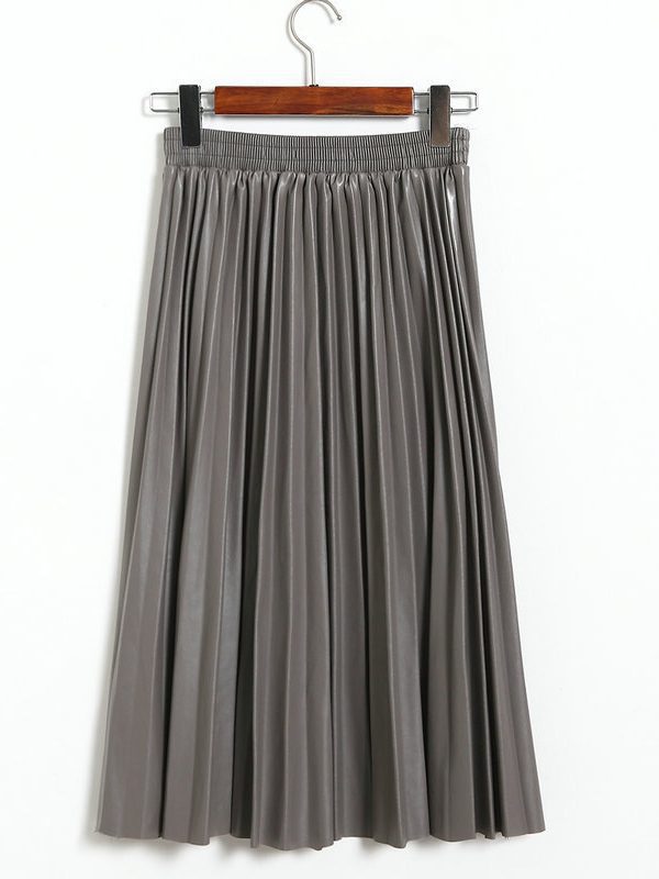 Leather High Waist Mid Length Pleated Umbrella Skirt - Skirts - Uniqistic.com
