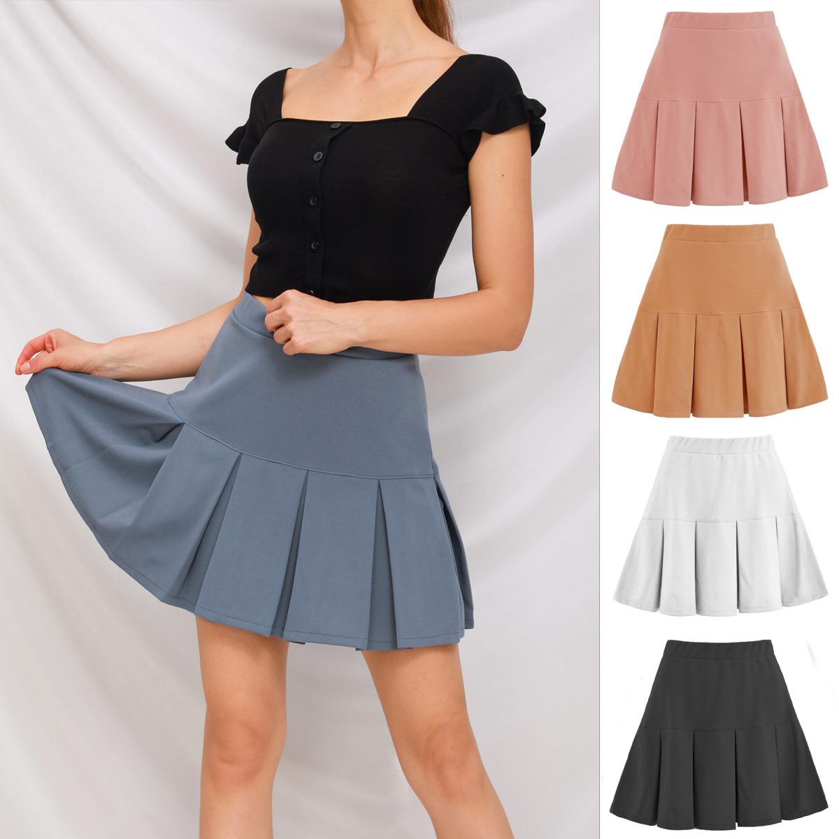 Elastic High Waist Pleated Skirt in Skirts