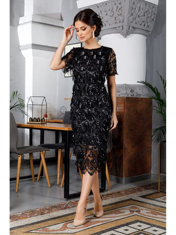 Elegant Vintage Black Sequin Bodycon Dress - Dresses - Uniqistic.com