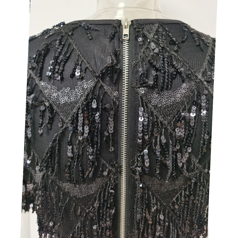 Elegant Vintage Black Sequin Bodycon Dress in Dresses