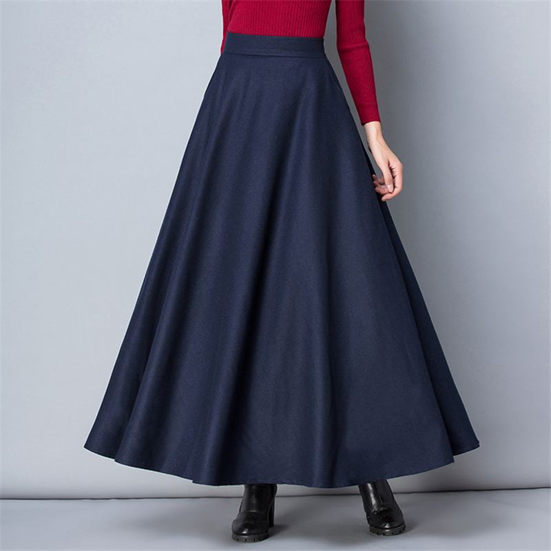 High Waist Elastic A-Line Wool Maxi Skirt | Uniqistic.com