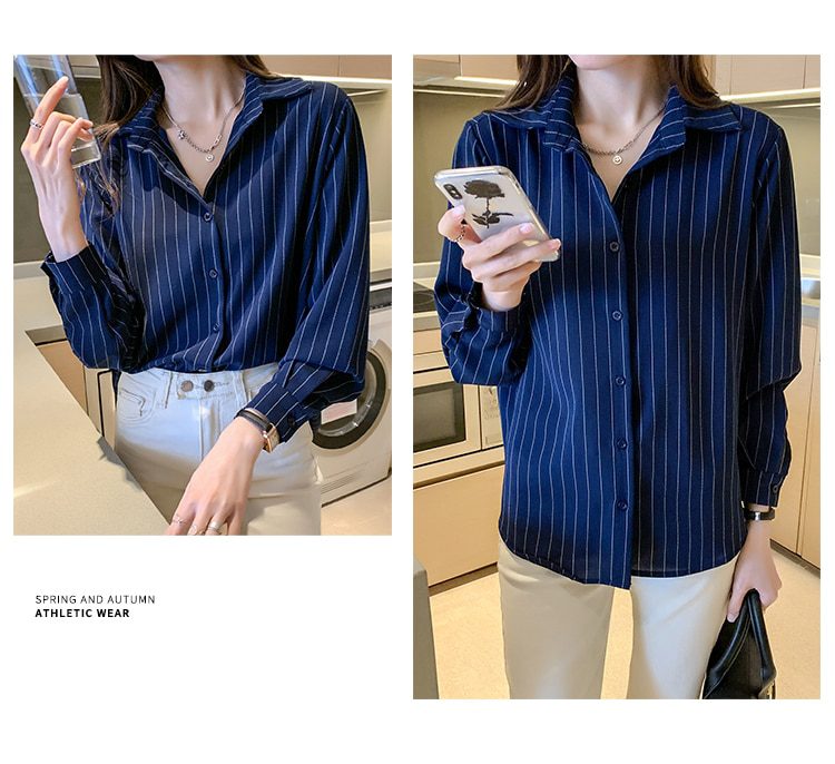 Striped Chiffon Long Sleeve Shirt in Blouses & Shirts