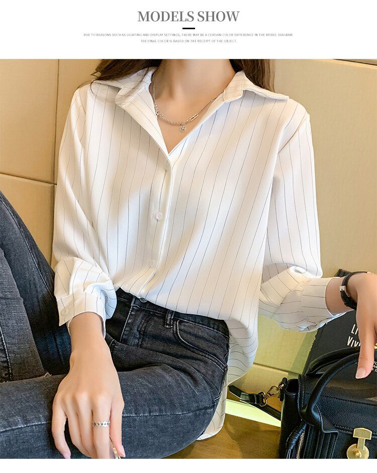 Striped Chiffon Long Sleeve Shirt in Blouses & Shirts