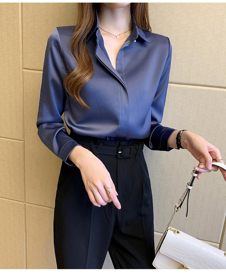 Elegant Long Sleeve Satin Blouse Shirt in Blouses & Shirts