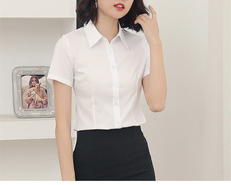 White V-Neck Short Sleeve Blouse Shirt in Blouses & Shirts
