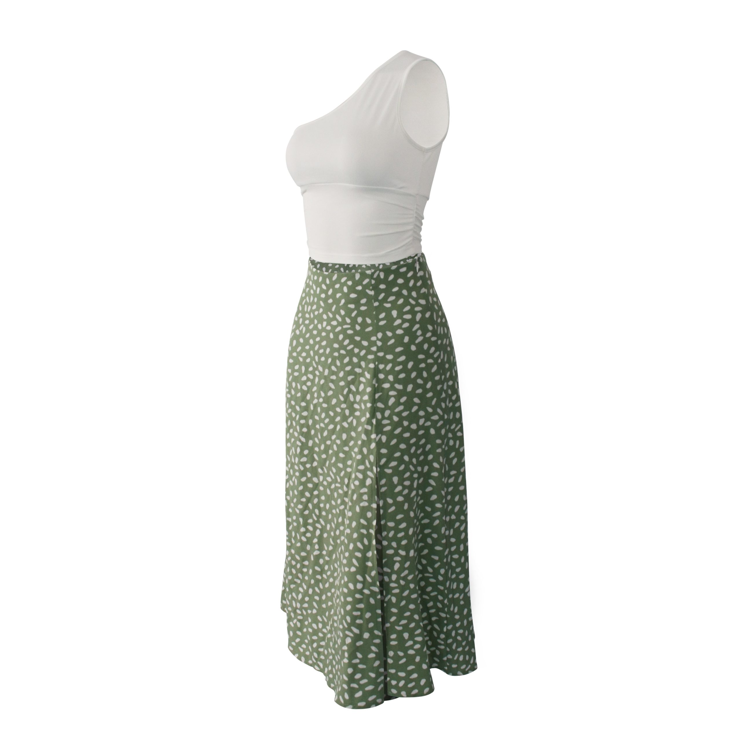 Green Boho Split Thigh Allover Print Women Skirts 2022 Elegant Dresses Slit Long Length High Waist With Zipper Slight Stretch
