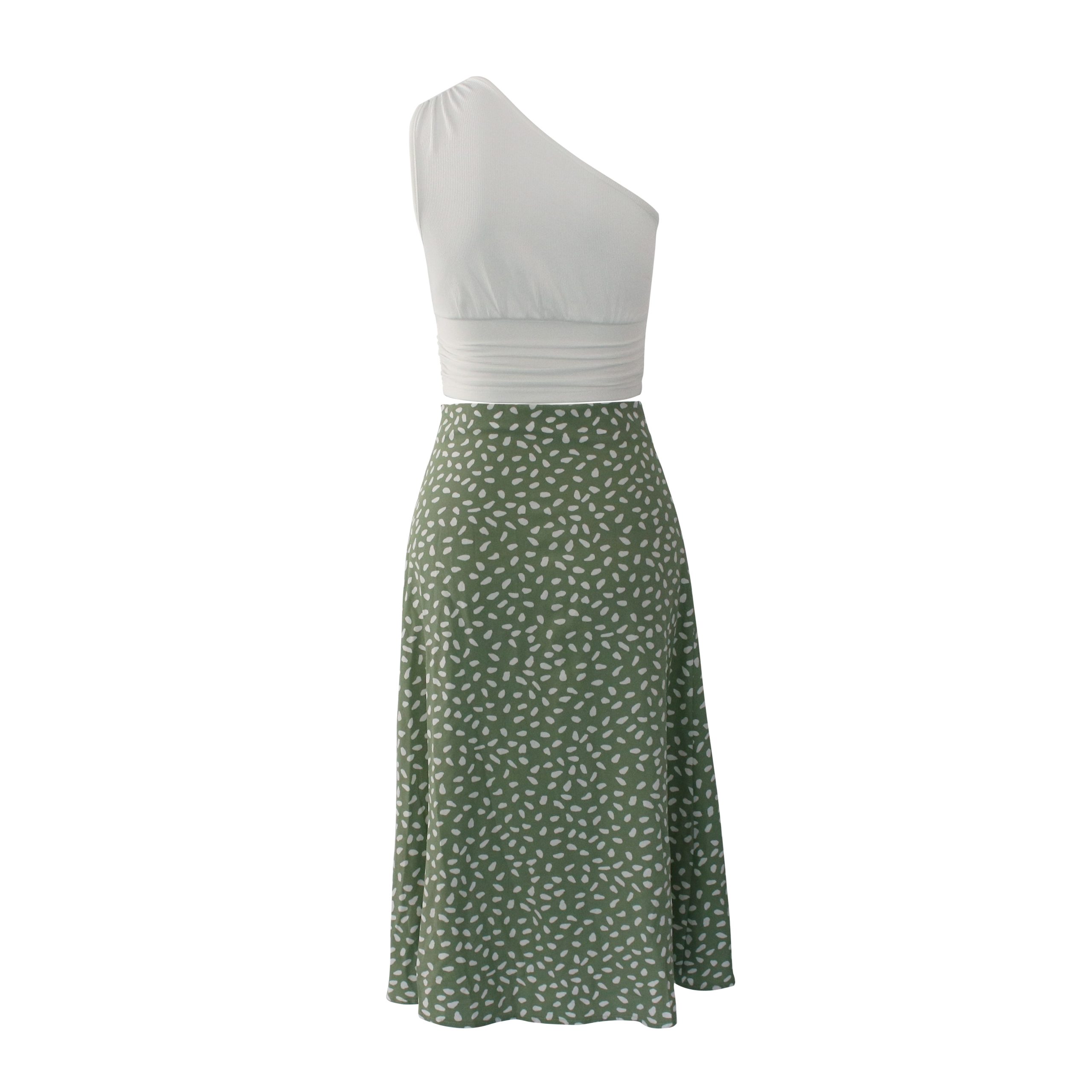 Green High Waist With Zipper Split Print Skirt in Skirts
