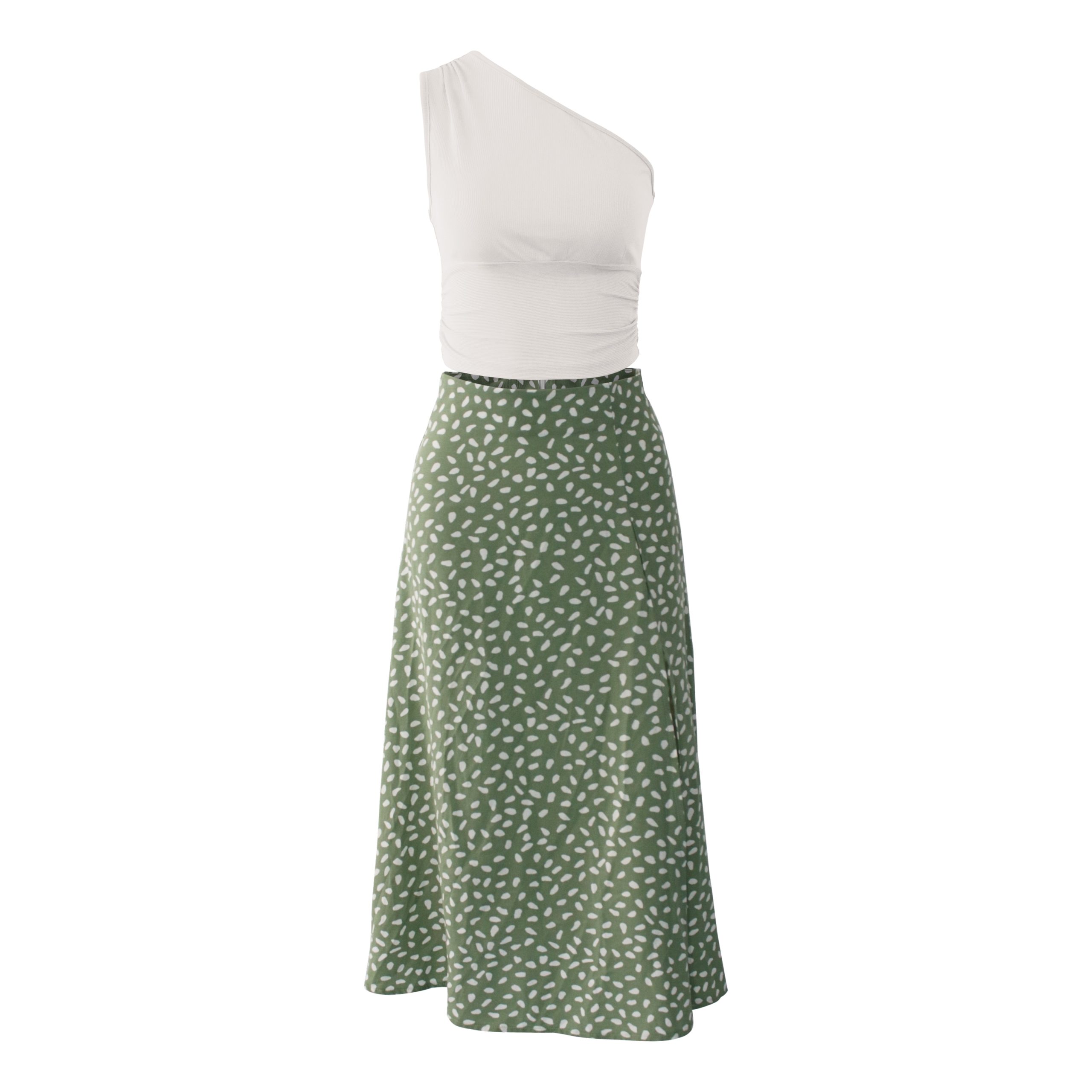 Green Boho Split Thigh Allover Print Women Skirts 2022 Elegant Dresses Slit Long Length High Waist With Zipper Slight Stretch