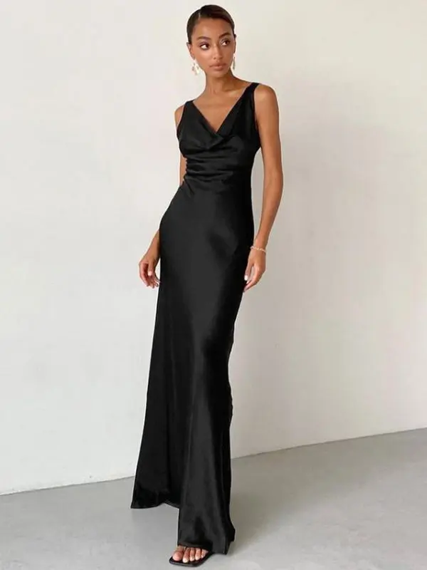 Artificial Silk Swing Collar Black Dress - Dresses - Uniqistic.com