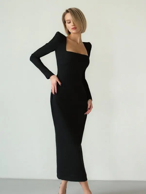 Square Collar French Black Dress - Dresses - Uniqistic.com