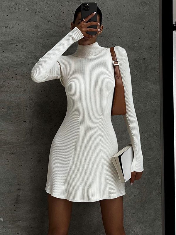 Pure Color Tight Slimming Long Sleeved Knitted Dress - Dresses - Uniqistic.com