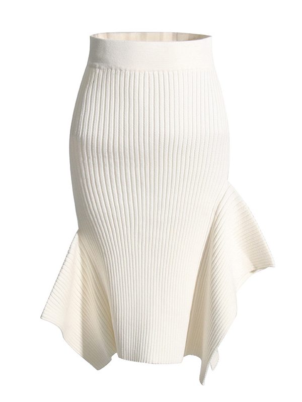 Stitching Irregular Asymmetric Autumn Winter Knitted Sheath Fishtail Skirt - Skirts - Uniqistic.com