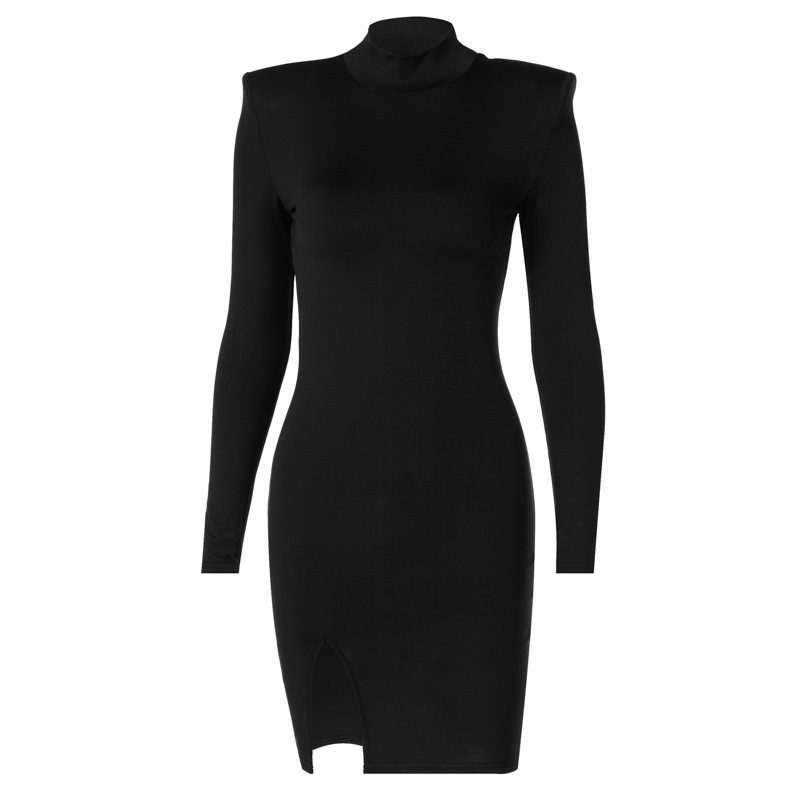 Slit Long Sleeve High Collar Dress - Dresses - Uniqistic.com