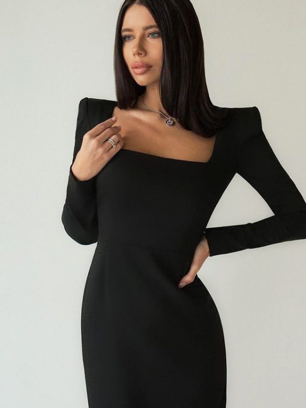 Square Collar French Black Dress - Dresses - Uniqistic.com