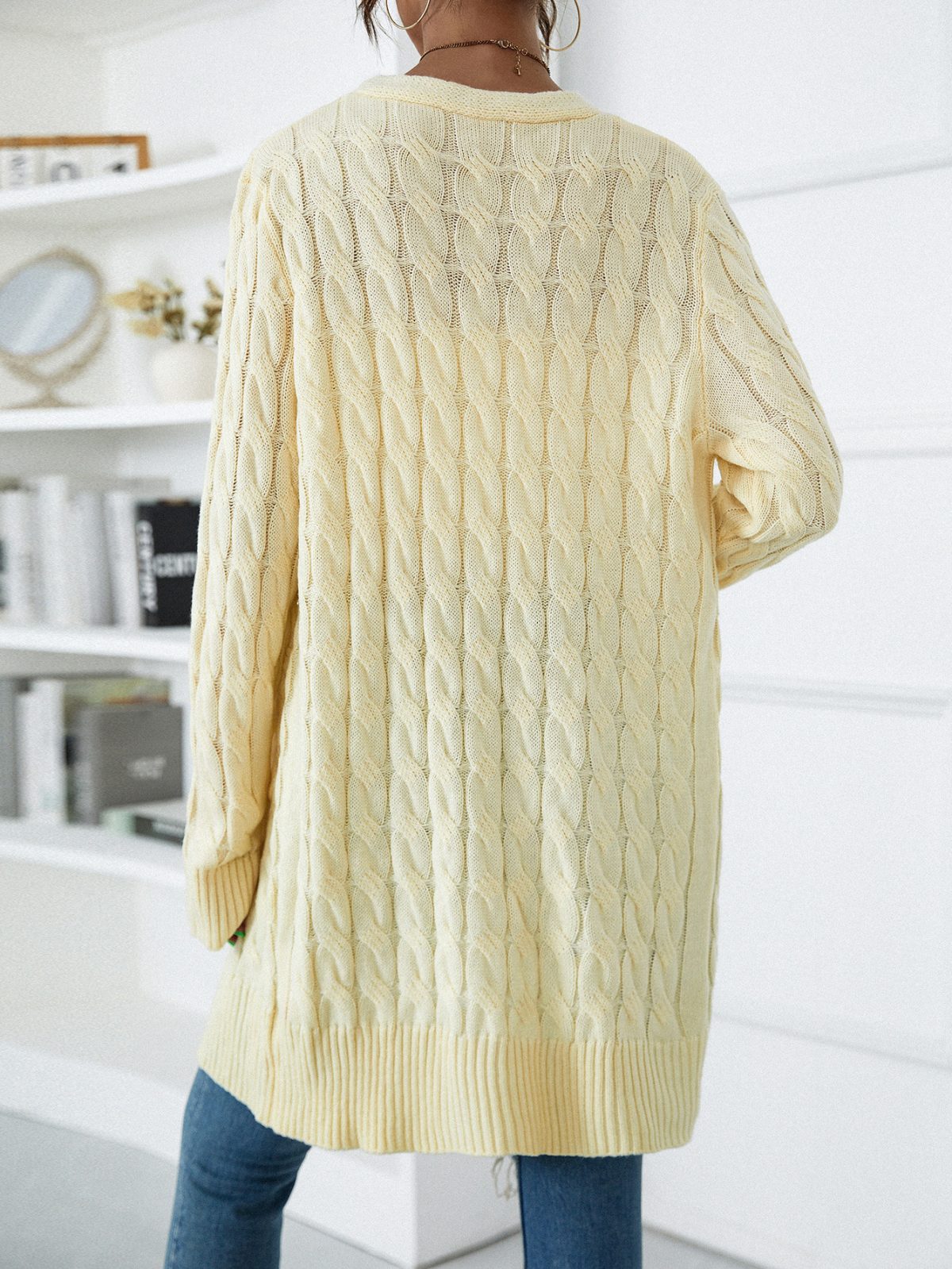 Mid Length Hemp Pattern Breasted Sweater Cardigan Coat - Sweaters - Uniqistic.com