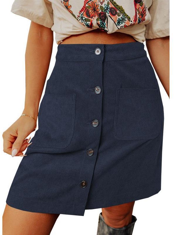 Corduroy High Waist Breasted Skirt in Skirts