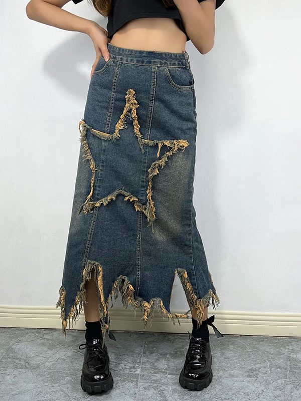 Retro High Waist Irregular Asymmetric Denim Skirt - Skirts - Uniqistic.com