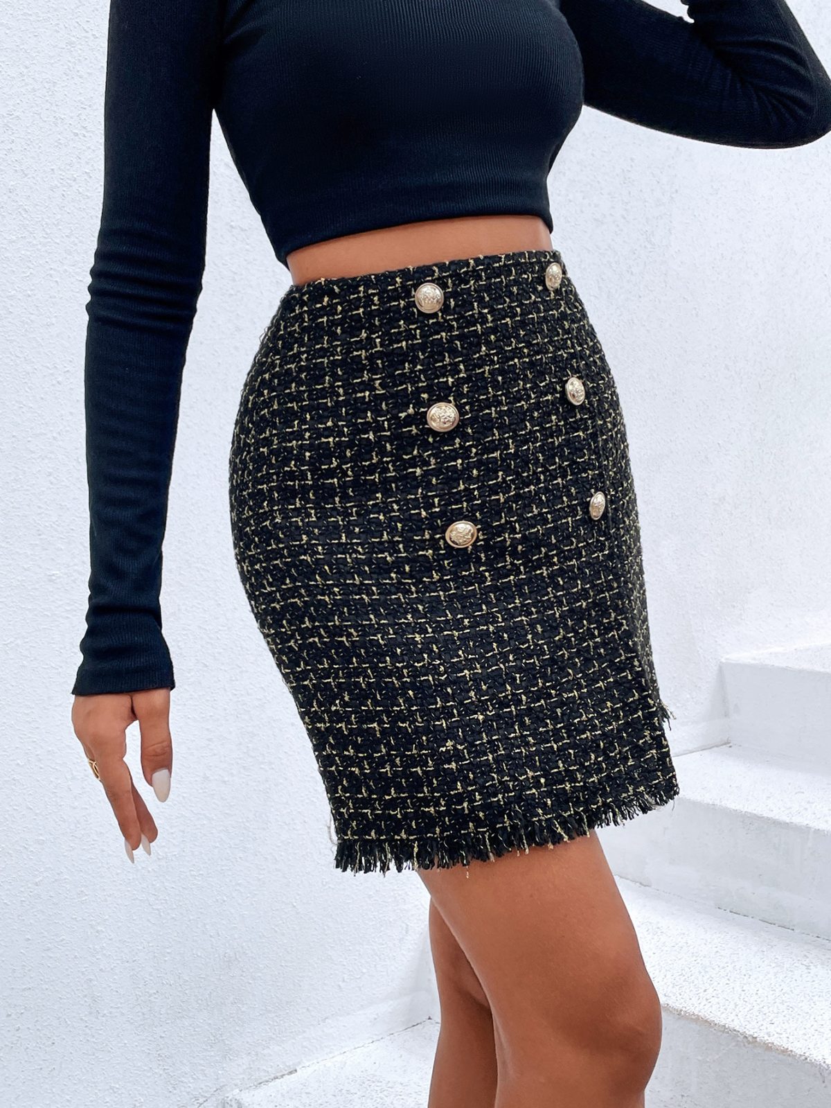 Elegant Button Slightly Mature Slimming High Waist Skirt in Skirts
