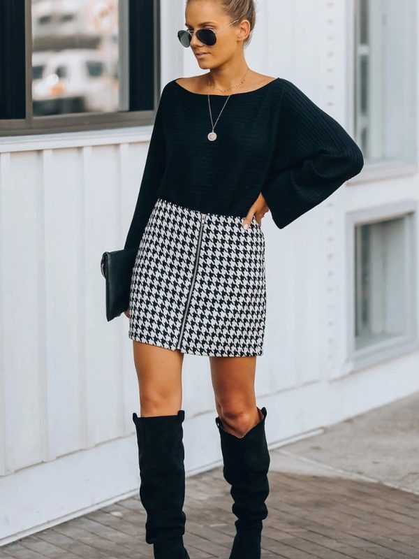 Office Houndstooth A Line Skirt - Skirts - Uniqistic.com
