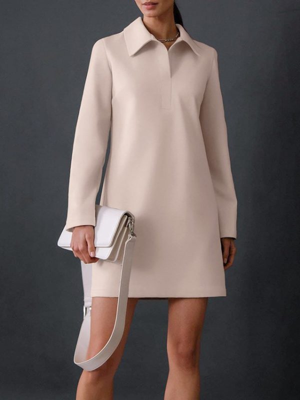 Polo Collar Khaki Long Sleeve Wrapped Mini Dress - Dresses - Uniqistic.com