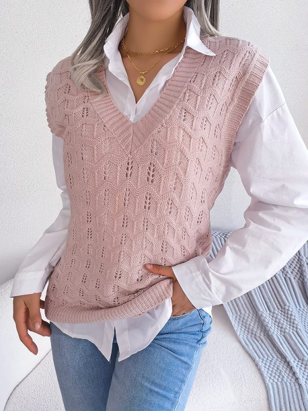 Hollow Out V Neck Knitted Vest - Sweaters - Uniqistic.com