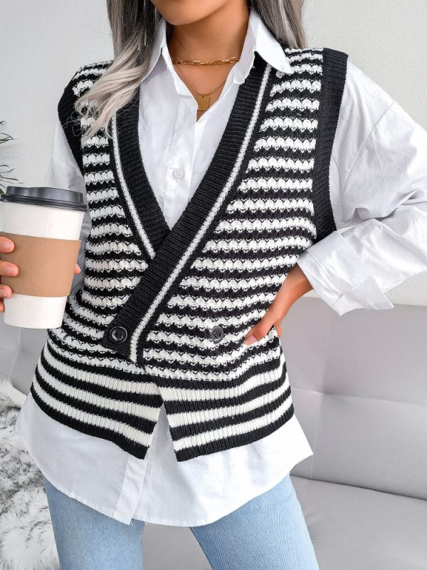 Stripe College Knitted Vest - Sweaters - Uniqistic.com
