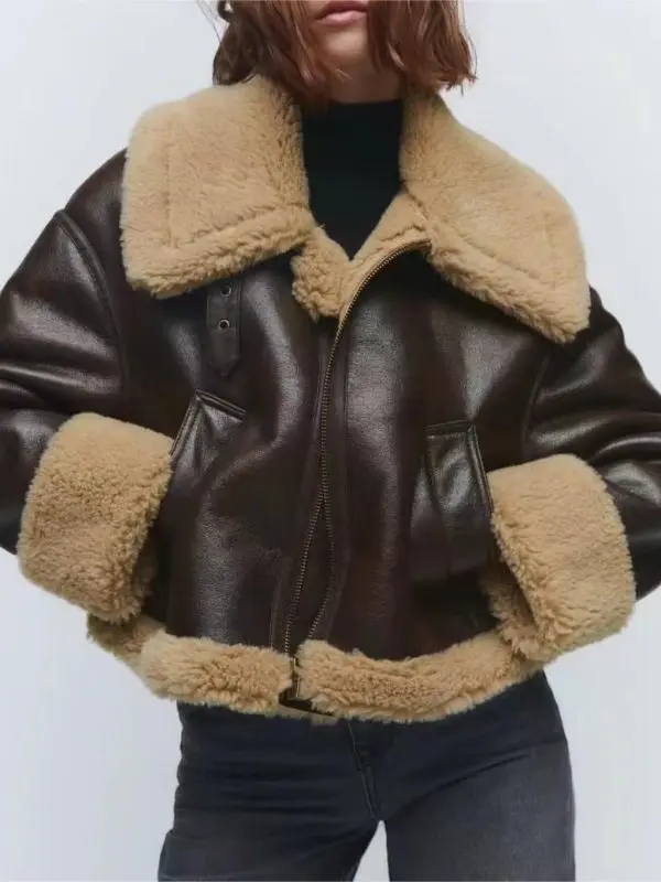 Artificial Fur Effect Short Coat in Coats & Jackets