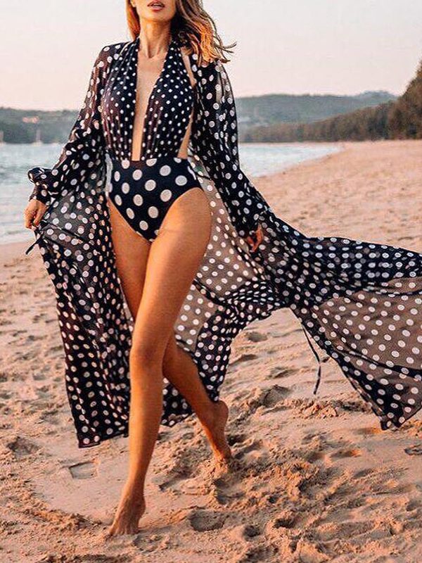 Loose Chiffon Polka Dots Cardigan Beach Cover-Up - Swimsuits - Uniqistic.com