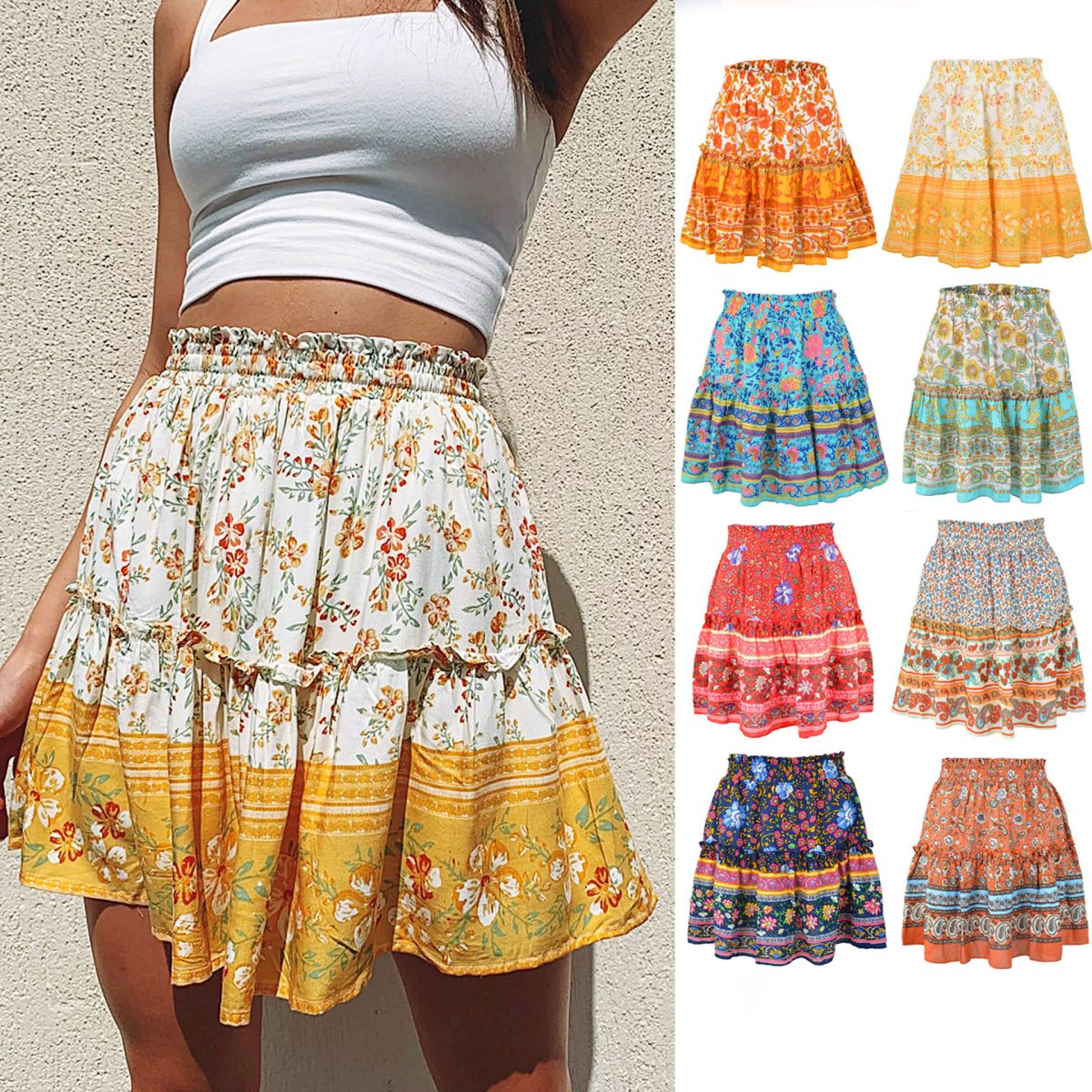 Printing Bohemian Ethnic Ruffled Skirt - Skirts - Uniqistic.com