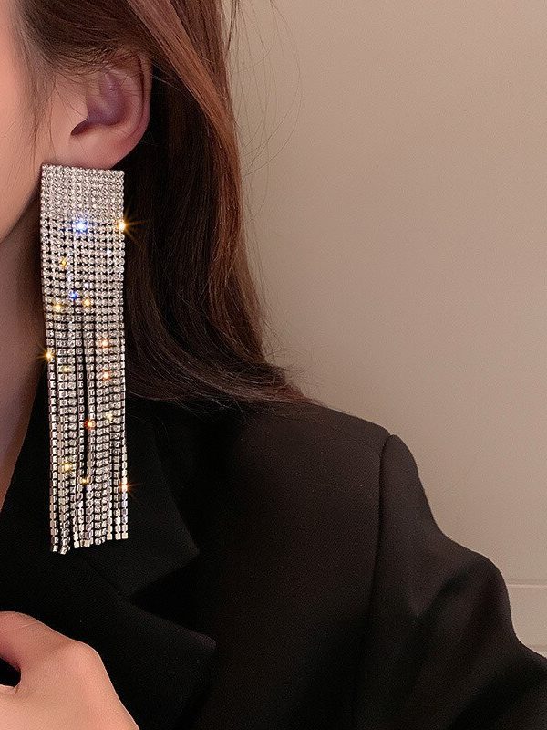 Geometric Rhinestone Crystal Dangle Earrings in Earrings