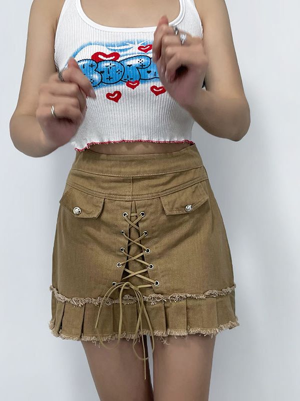 Retro Lace Up Mini Skirt - Skirts - Uniqistic.com