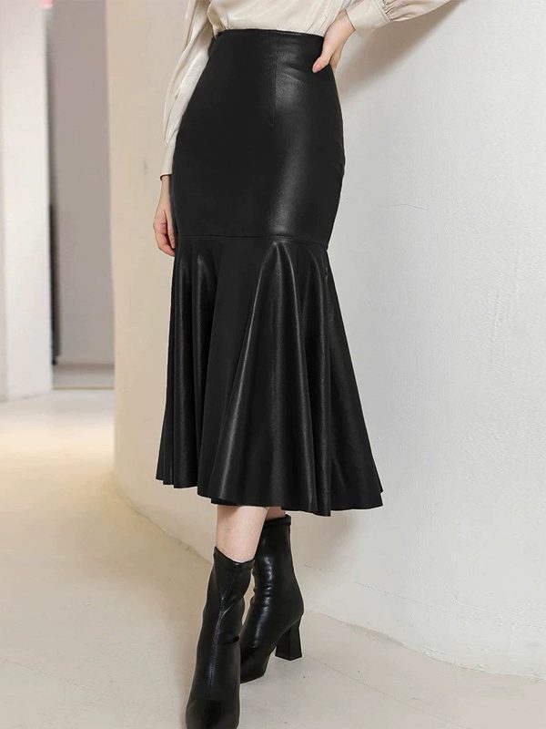 Elegant Black Leather High Waist Slimming Sheath Skirt - Skirts - Uniqistic.com