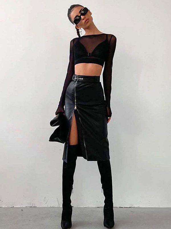 High Waist Leather Irregular Asymmetric Zipper Skirt - Skirts - Uniqistic.com