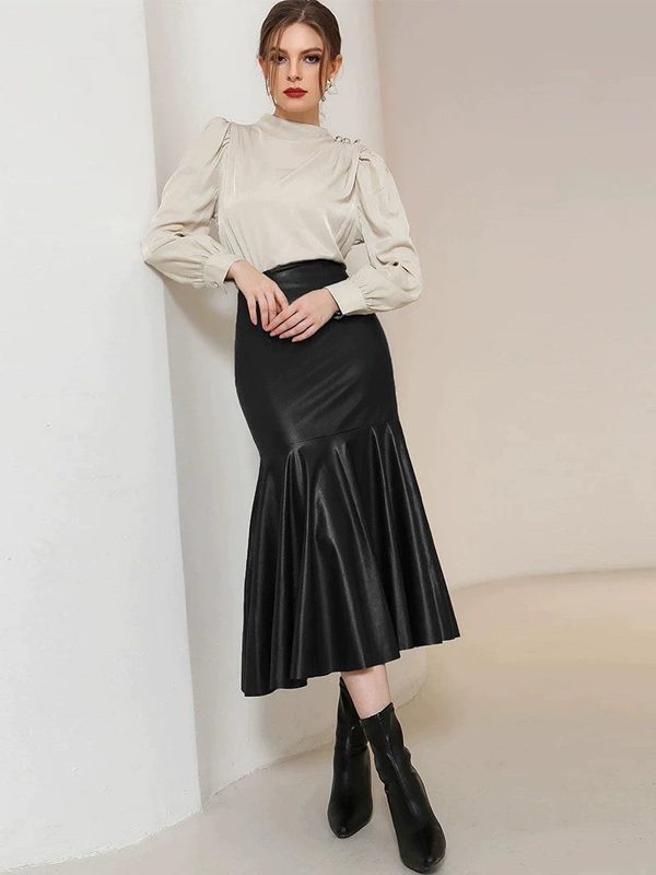 Elegant Black Leather High Waist Slimming Sheath Skirt - Skirts - Uniqistic.com