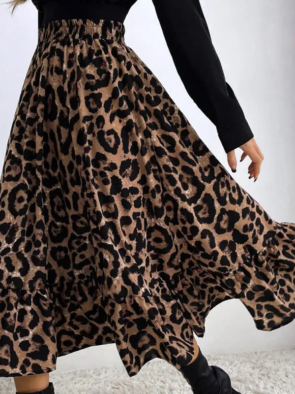 Leopard Print High Waist Loose Swing Skirt - Skirts - Uniqistic.com