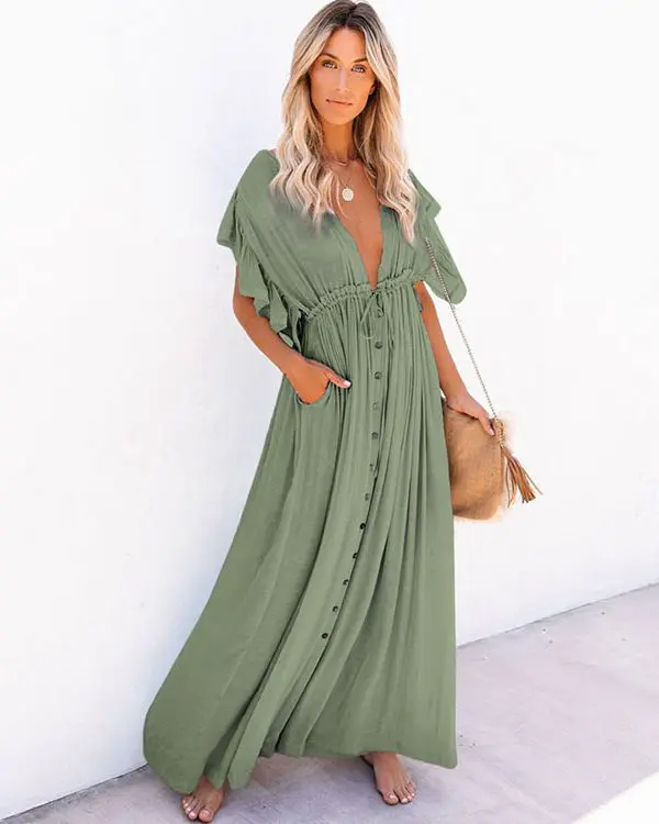 Single Breasted Waist Pull-Belt Beach Cover-Up - Swimsuits - Uniqistic.com