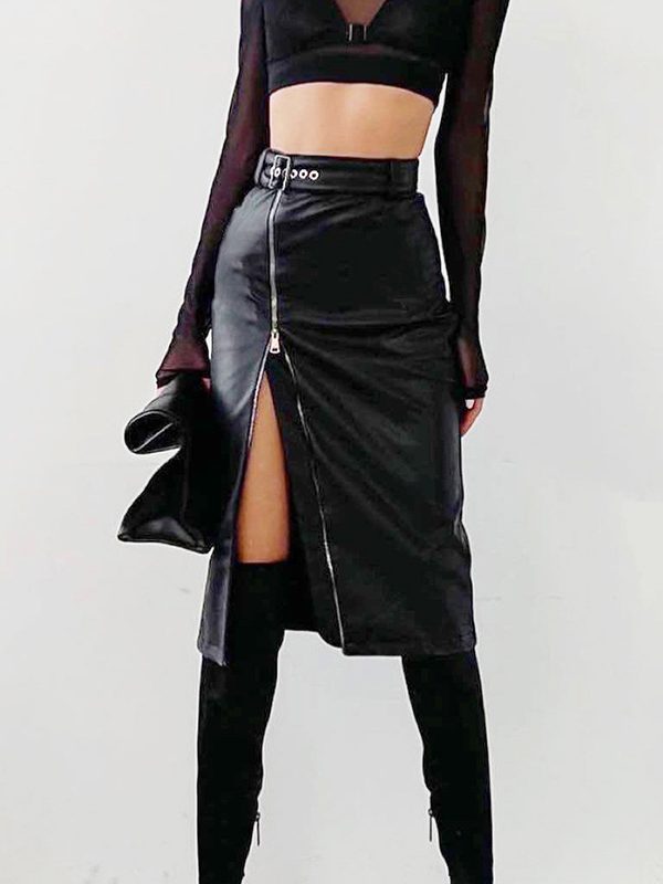 High Waist Leather Irregular Asymmetric Zipper Skirt - Skirts - Uniqistic.com
