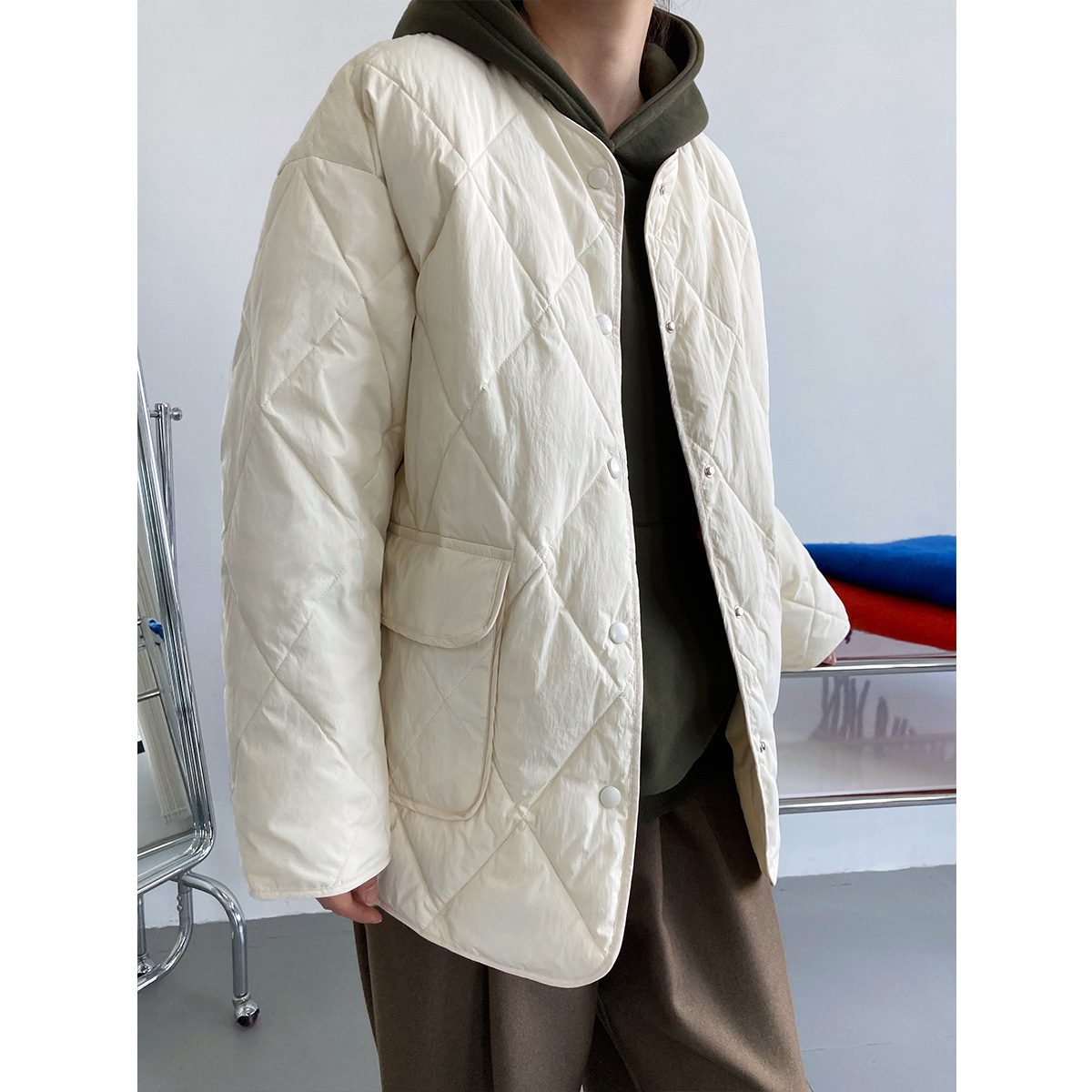 Rhombus Down Lightweight Thin Type Loose Warm Varsity Jacket - Coats & Jackets - Uniqistic.com