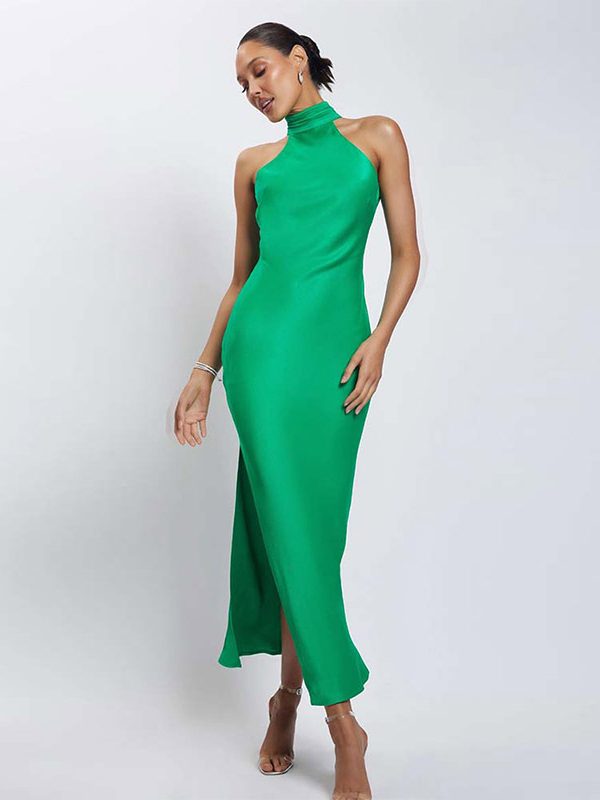 High Collar Backless High Slit Maxi Dress - Dresses - Uniqistic.com