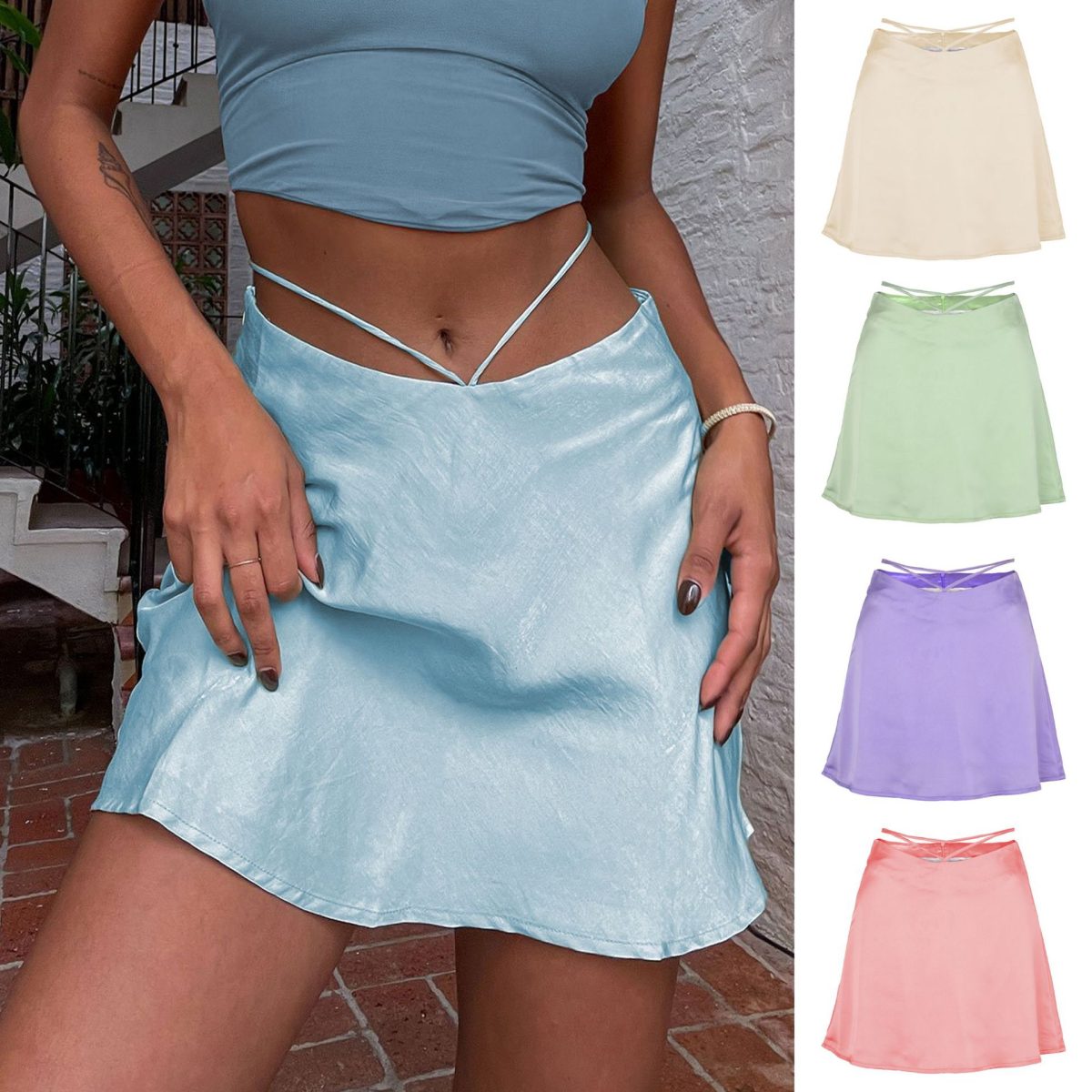 Cropped Lace-Up Skirt in Skirts