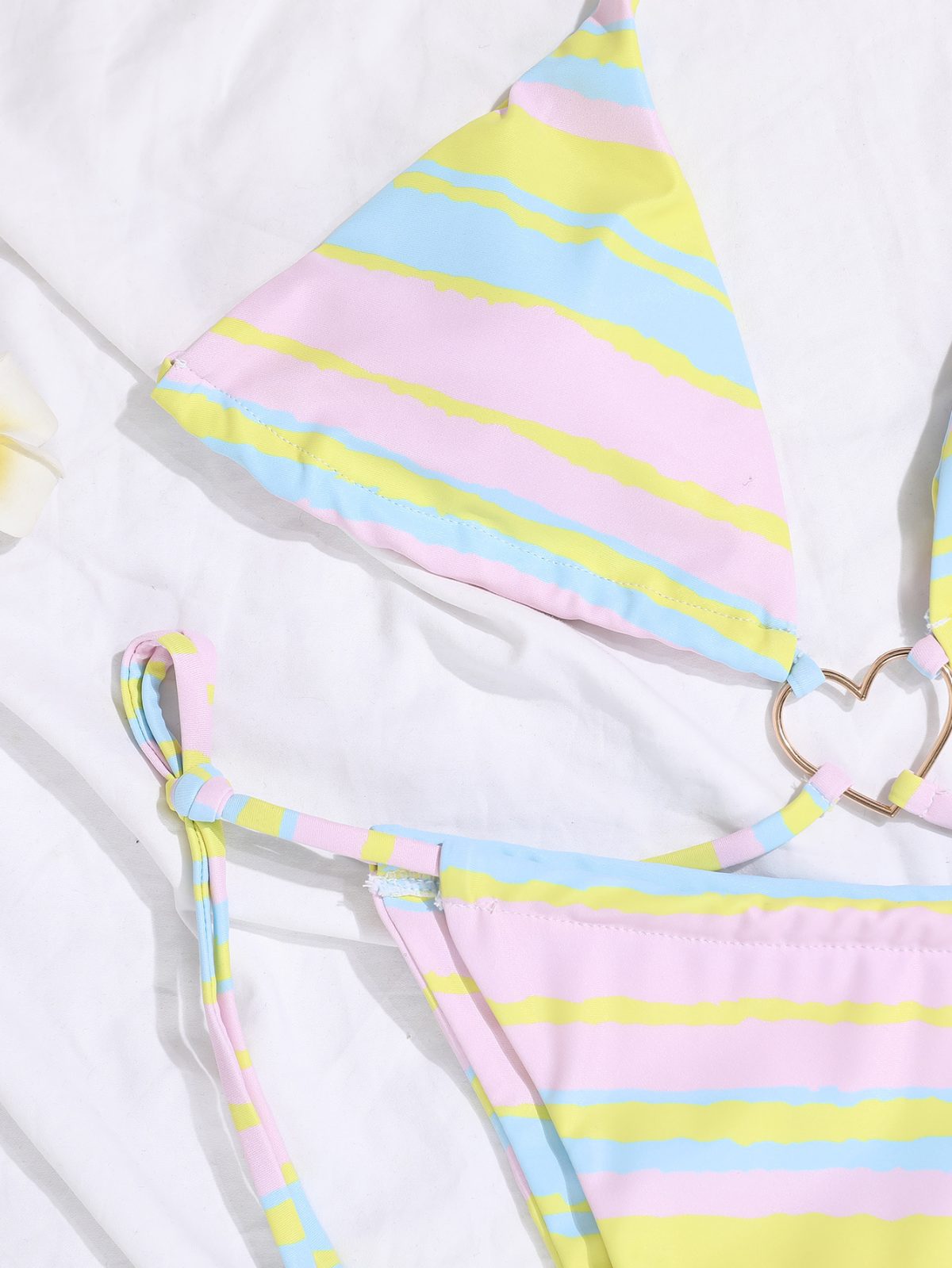 Color Triangle Cup Bandage Lace-Up Heart-Shaped Bikini - Swimsuits - Uniqistic.com