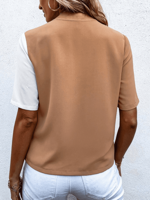 V Neck Contrast Color Shirt - Blouses & Shirts - Uniqistic.com
