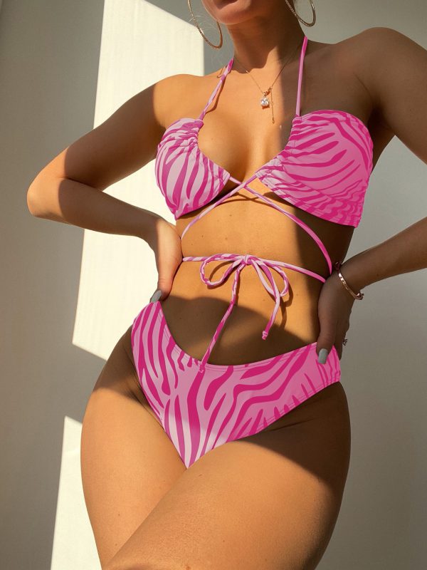 Split Three Piece Striped Bikini - Swimsuits - Uniqistic.com