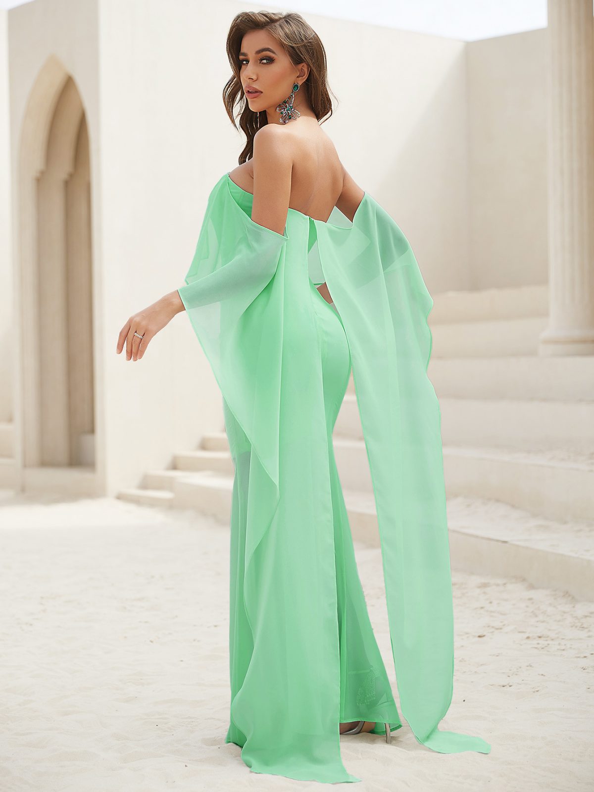 Strapless Short Sleeve Formal Elegant Lace Slim Bodycon Maxi Emerald Dress - Cocktail Dresses - Uniqistic.com