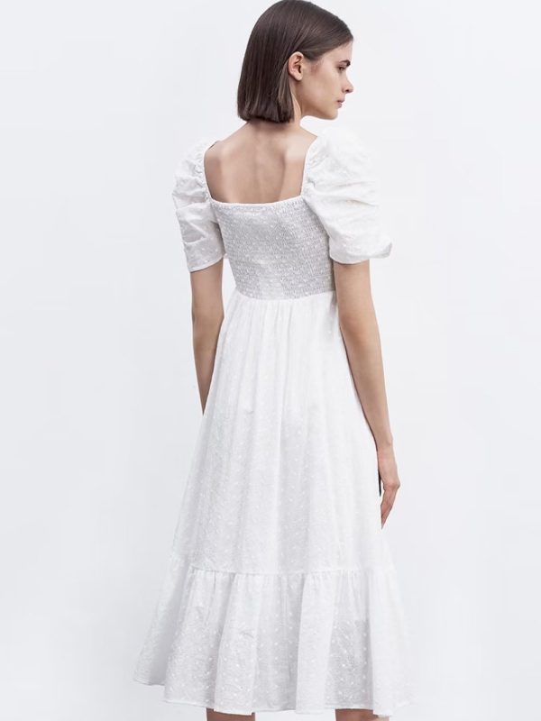 Collared Elastic Waist Elegant Chiffon Texture Tiered Dress - Dresses - Uniqistic.com